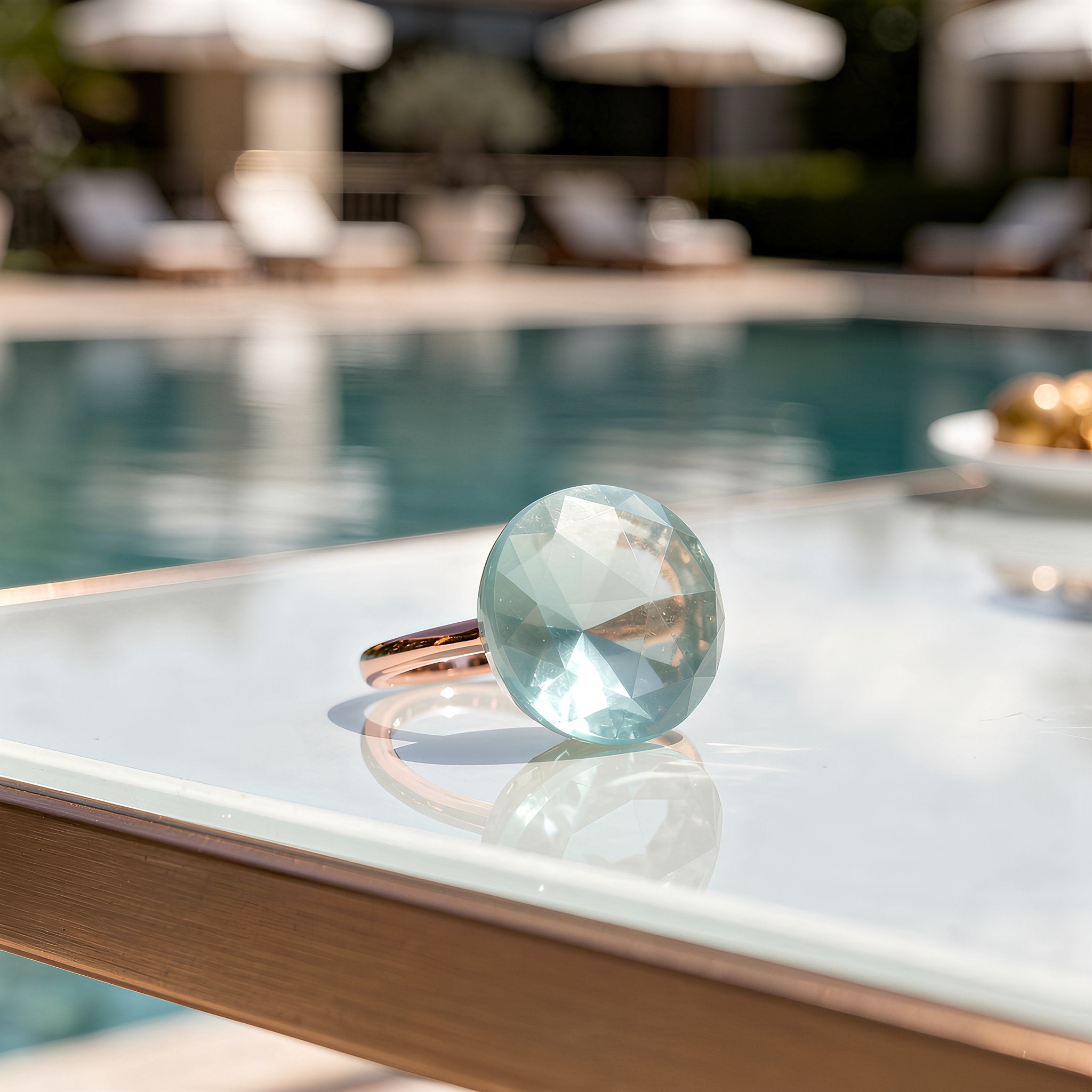 Ring FLAME roségold, Aqua Chalcedon