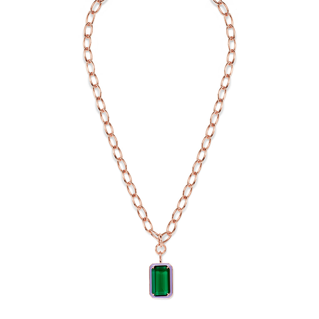EMANDA Statement-Necklace roségold, Emerald Quarz & lilac