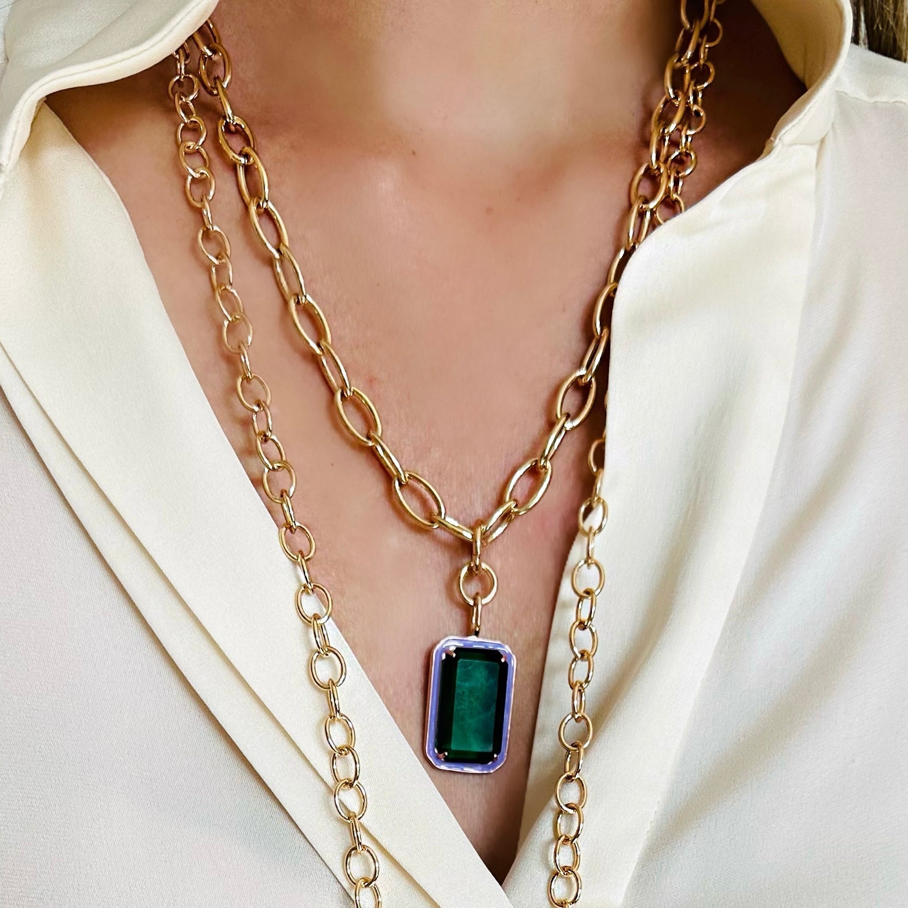 EMANDA Statement-Necklace roségold, Salbeiquarz & schilf