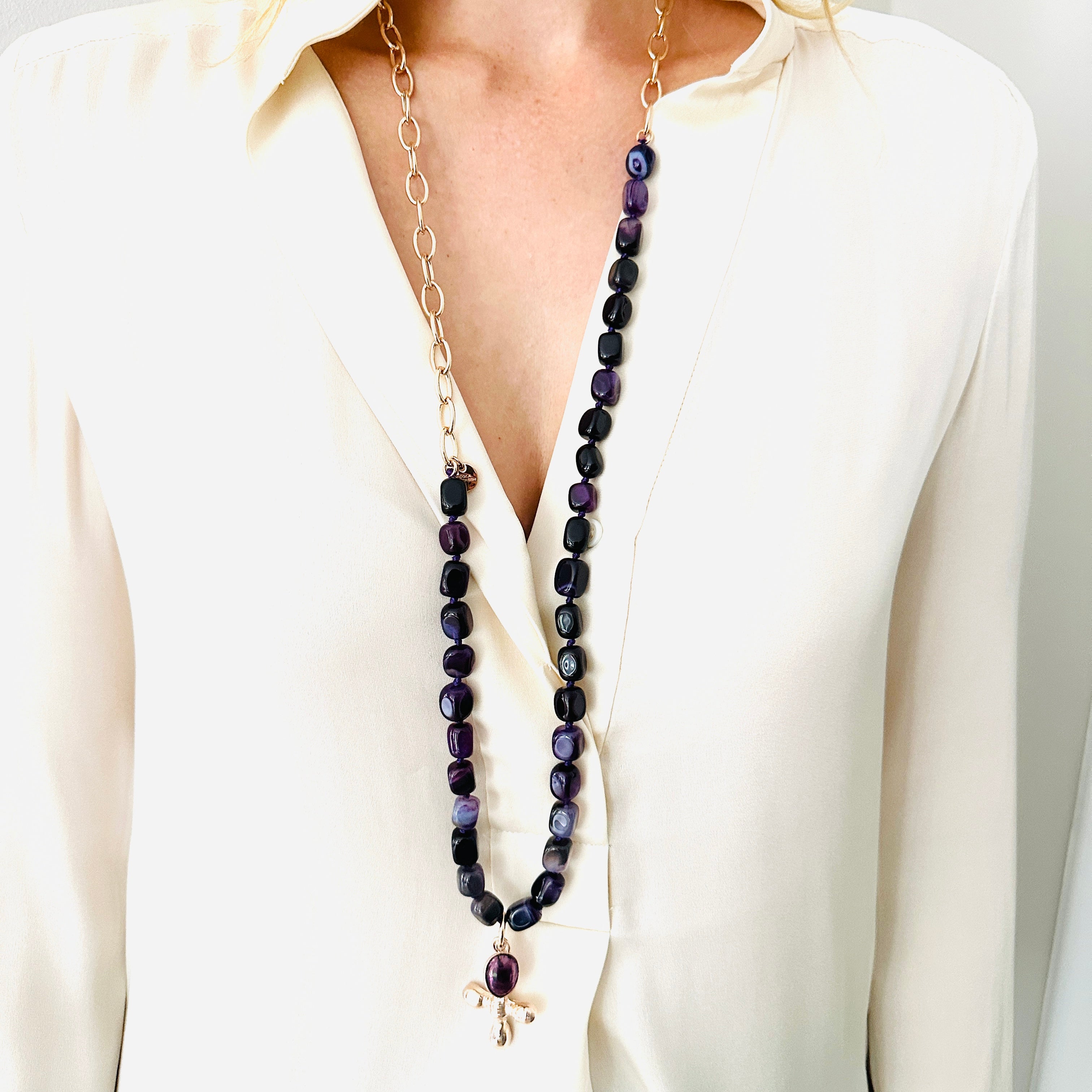 LIU Cross Necklace violet, roségold