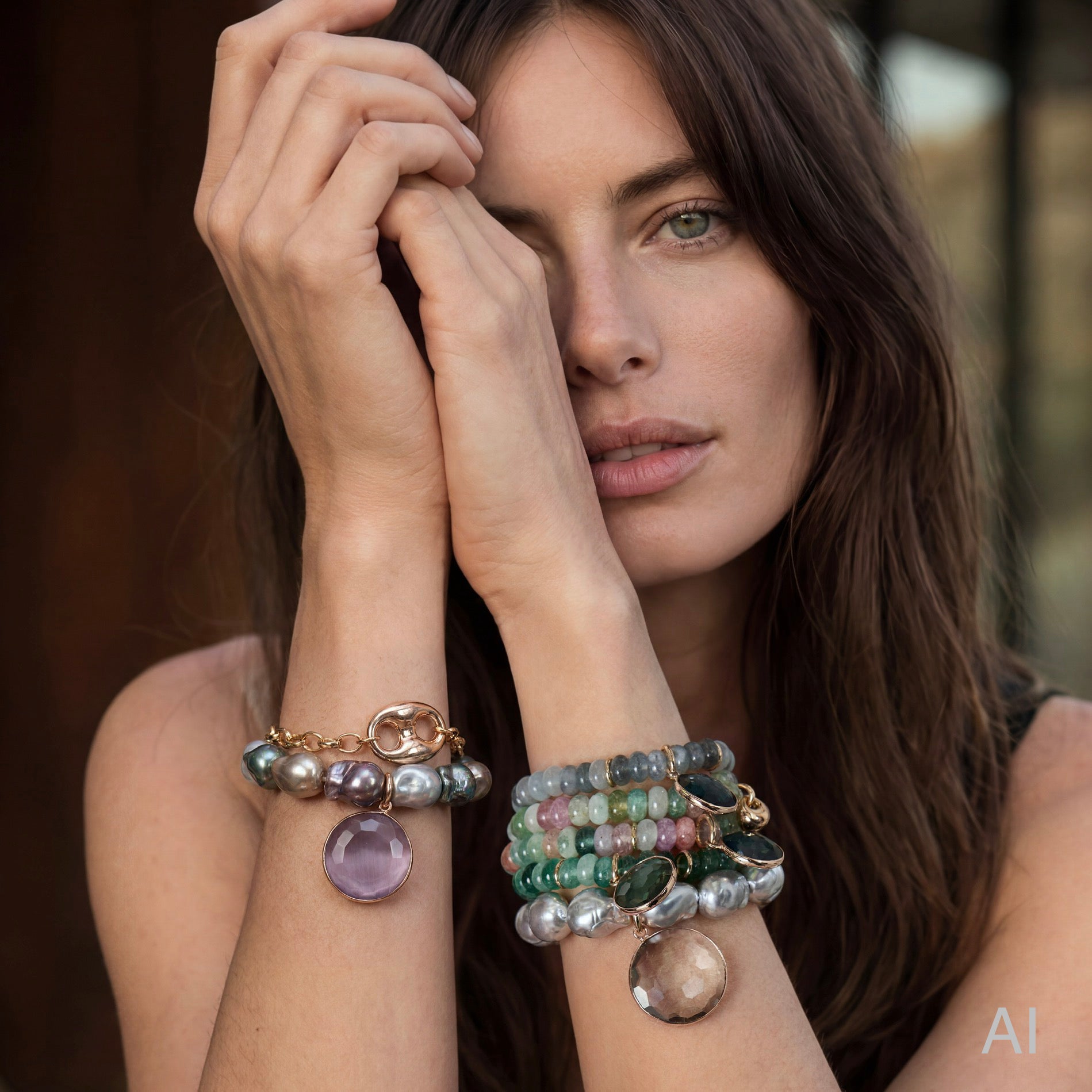 ANRI Bracelet roségold, grey, Grey Quarz