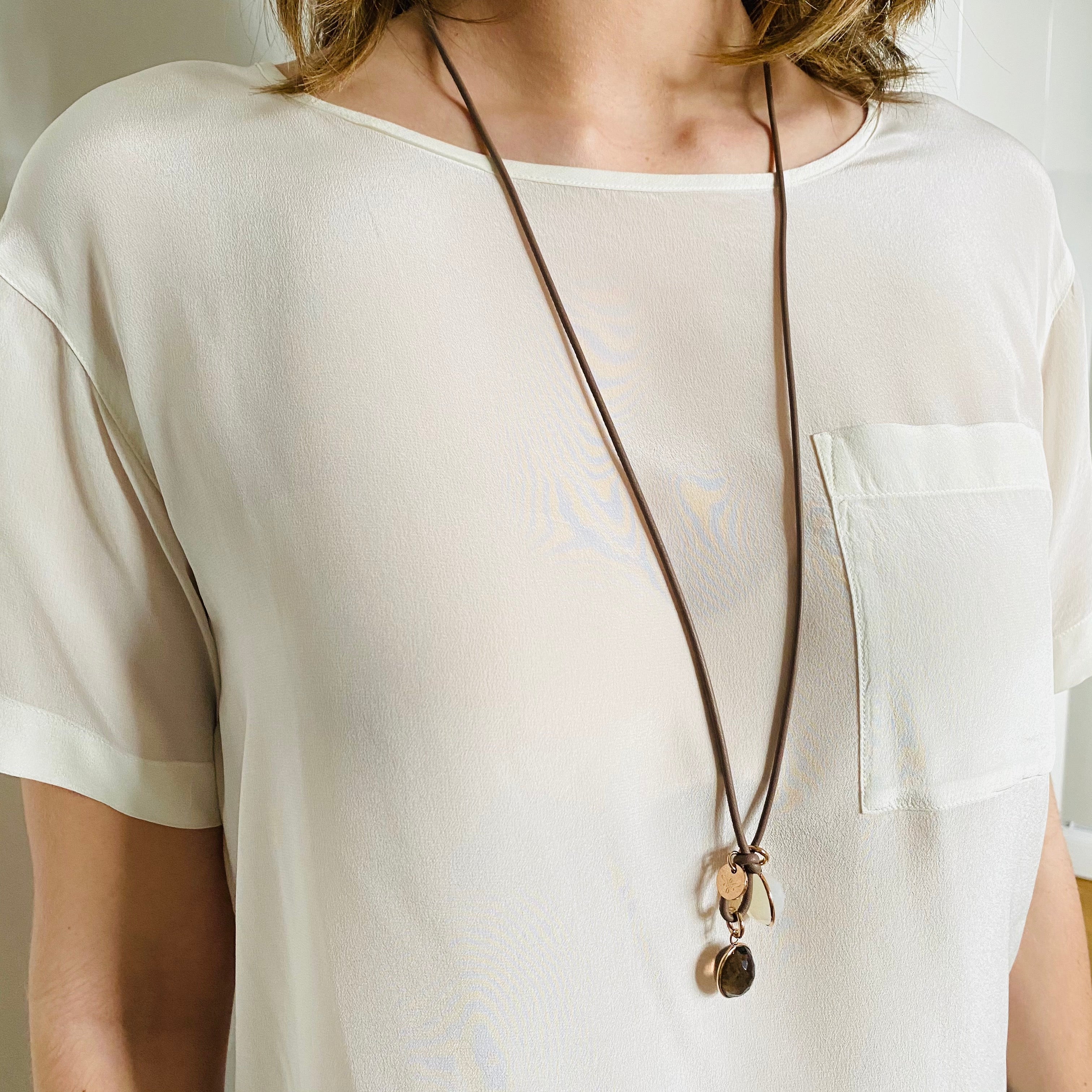 DROPS LEATHER Necklace taupe