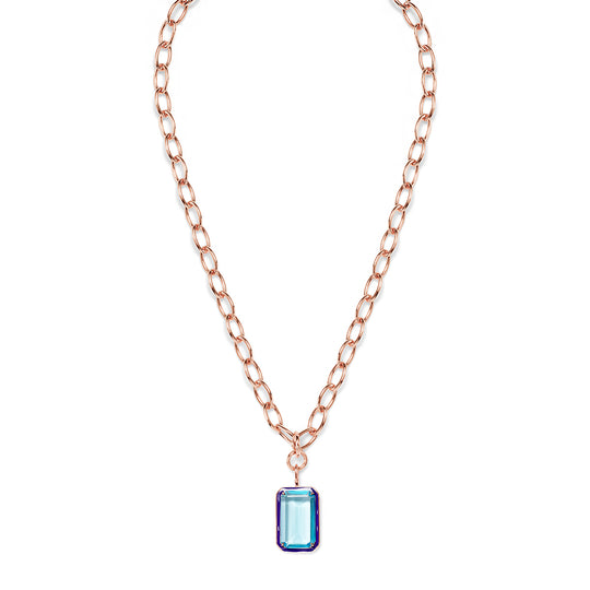 EMANDA Statement-Necklace roségold, Aquamarin & indigo