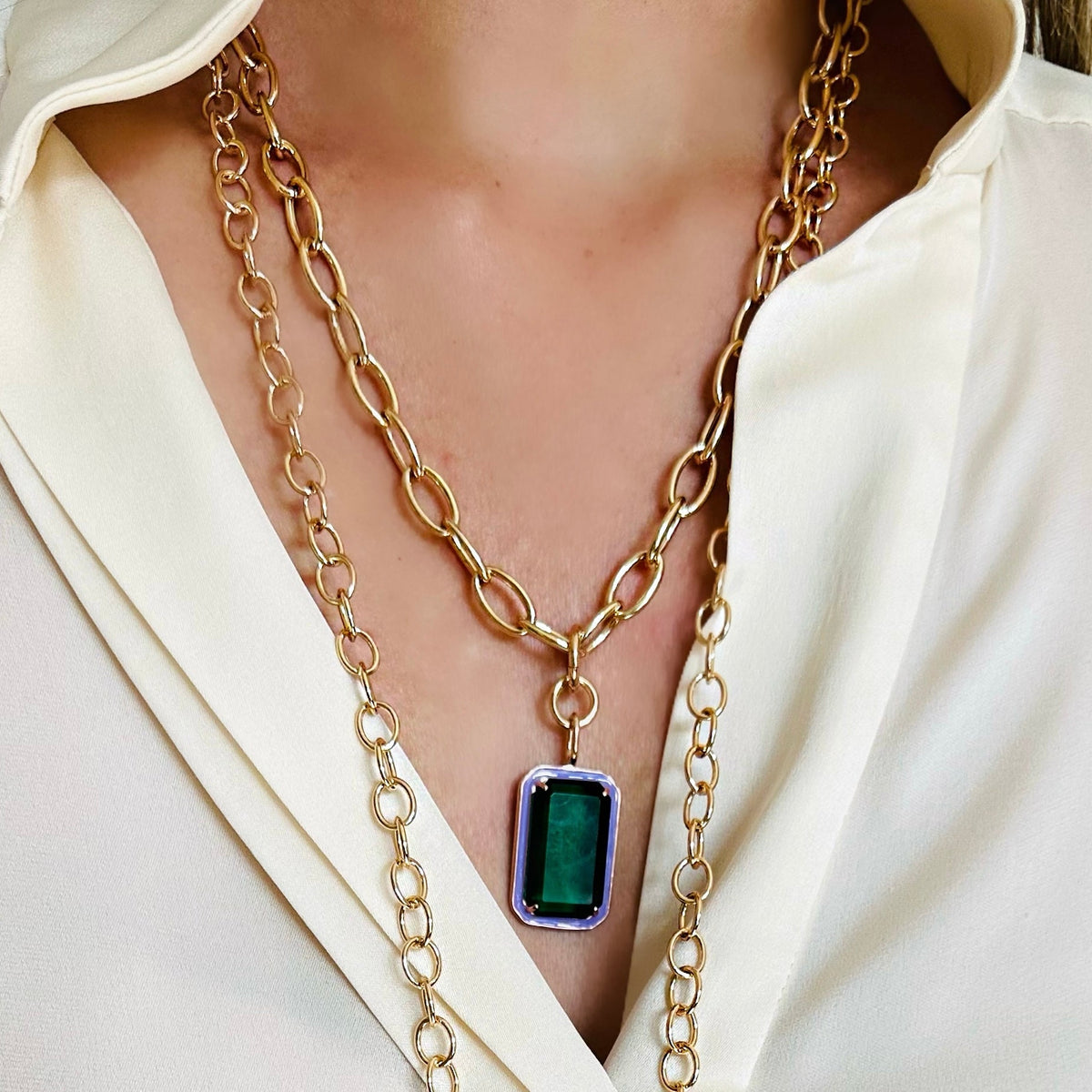 EMANDA Statement-Necklace roségold, Aquamarin & indigo