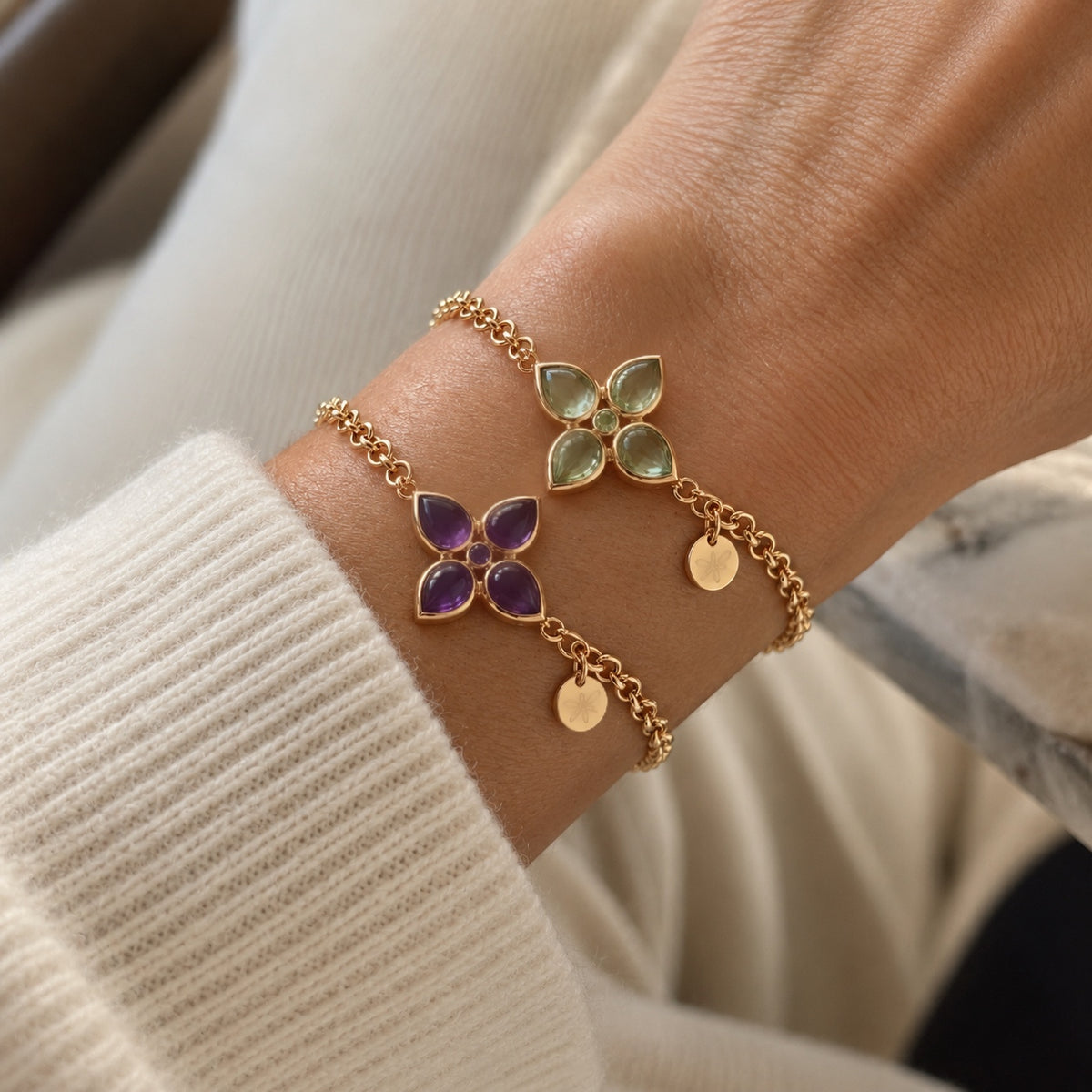 FLEUR Bracelet roségold, Grüner Quarz