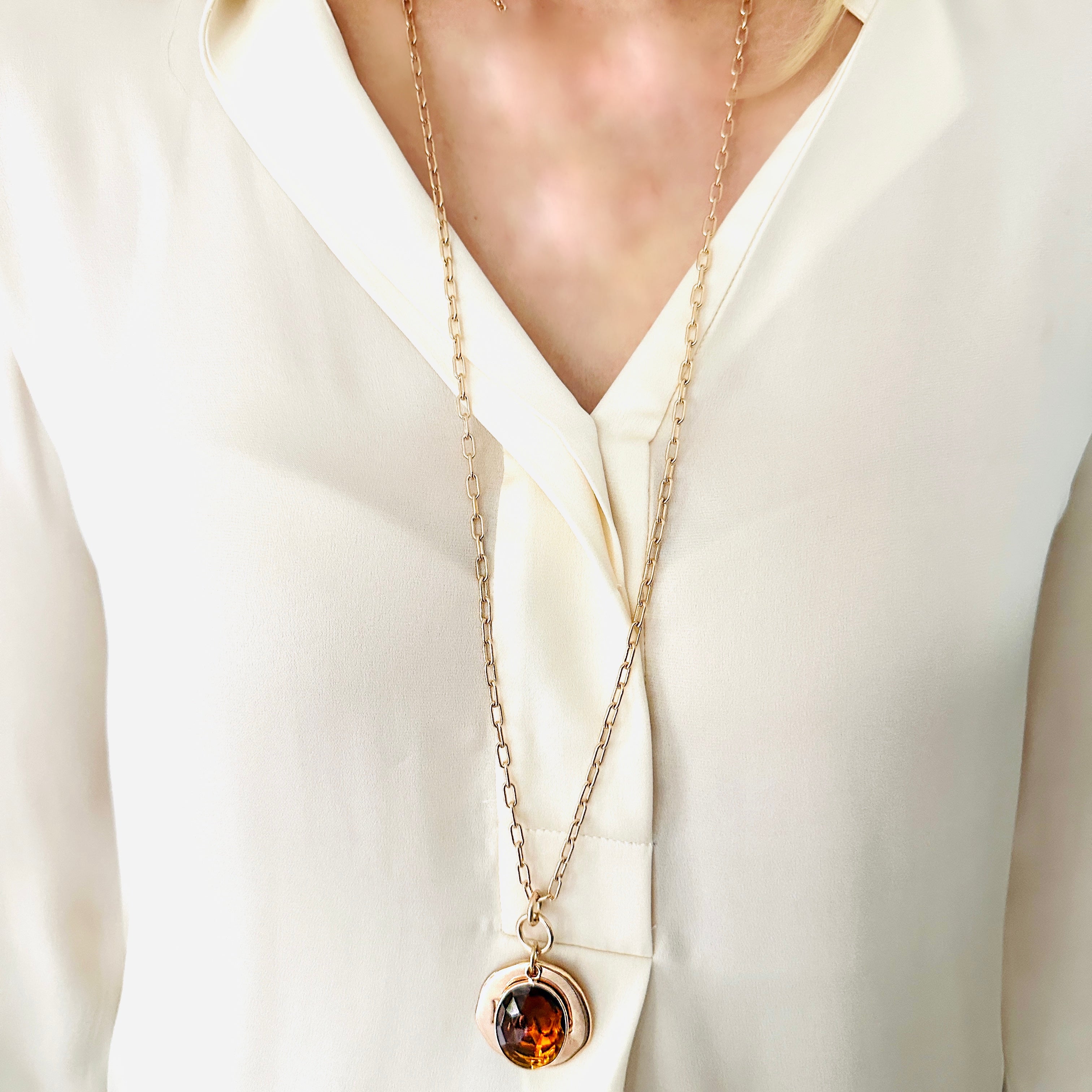 LOVE Necklace roségold, Cognac Quarz