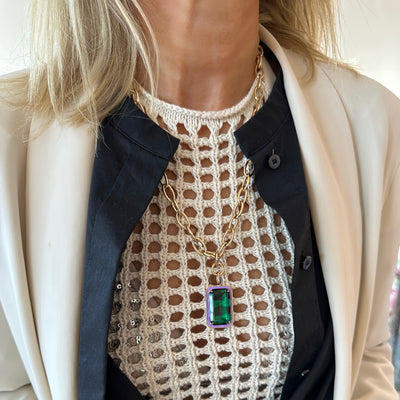 EMANDA Statement-Necklace roségold,  Emerald Quarz & lilac