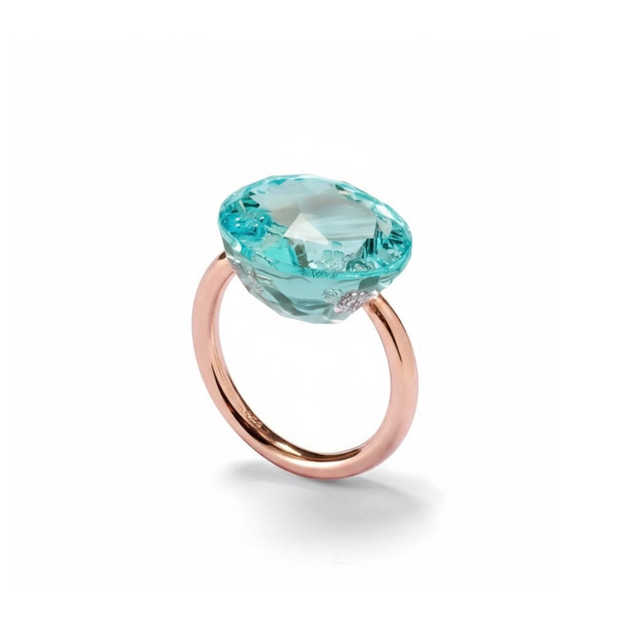 Ring FLAME roségold, Aquamarin Quarz