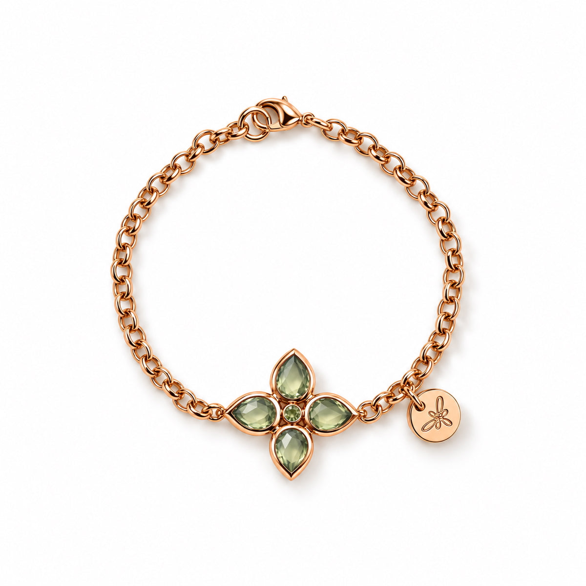 FLEUR Bracelet roségold, Grüner Quarz