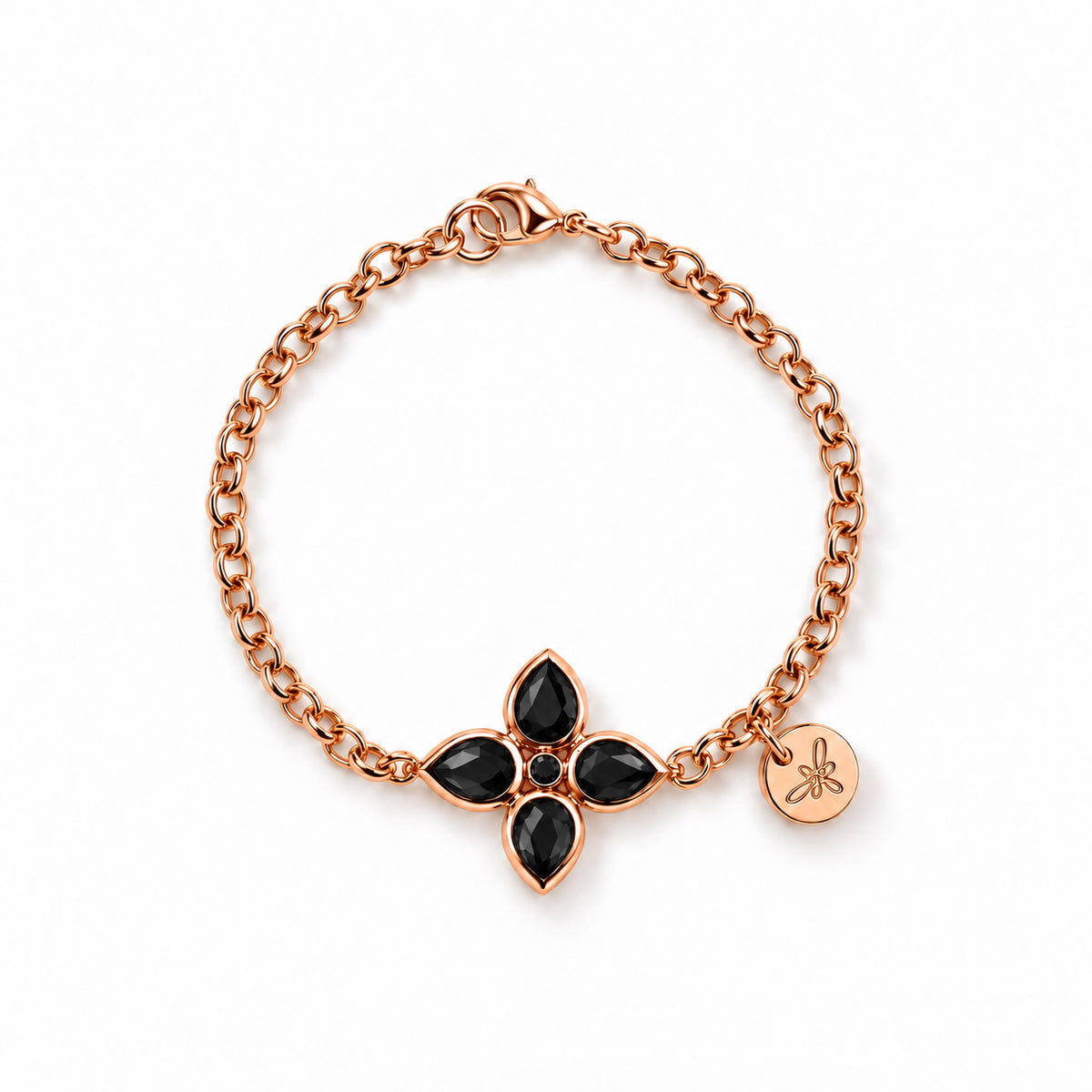 FLEUR Bracelet roségold, Schwarzer Onyx