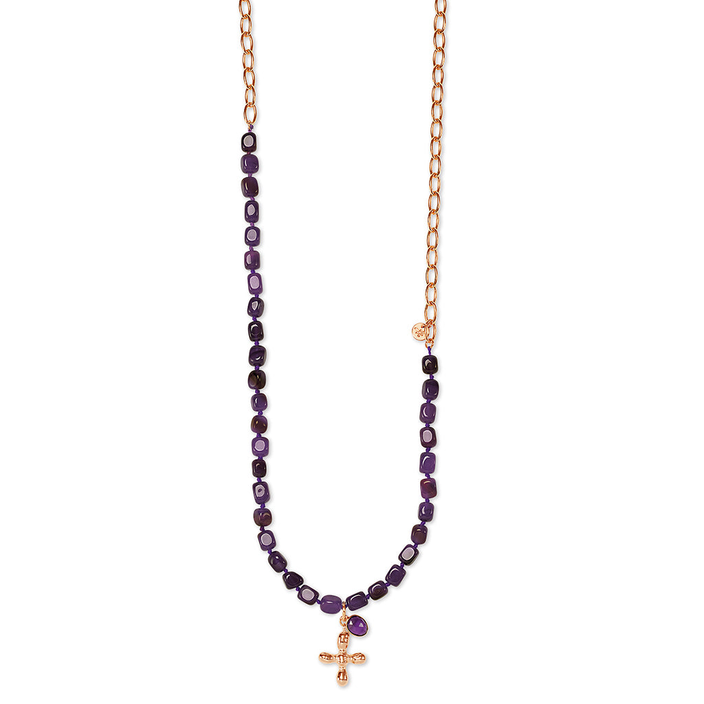 LIU Cross Necklace violet, roségold