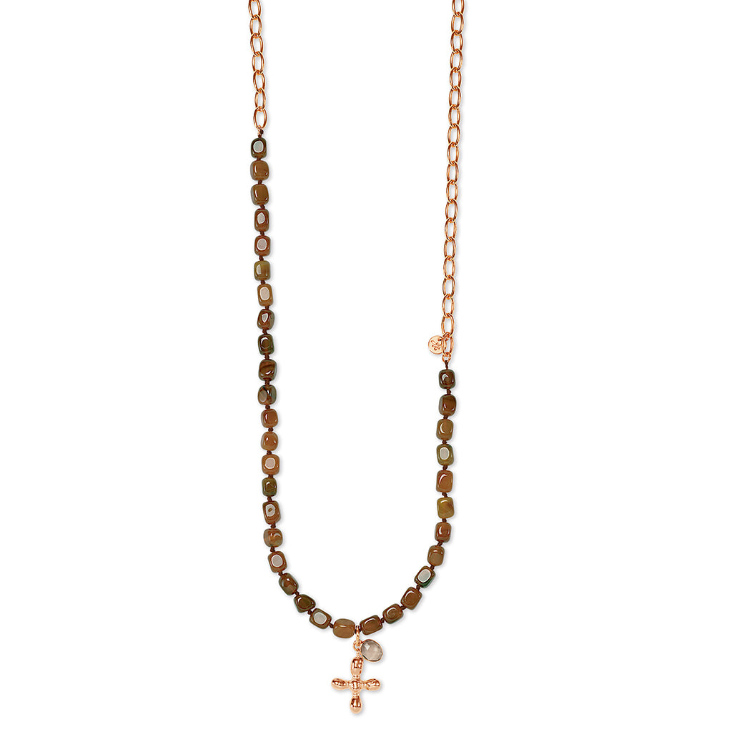 LIU Cross Necklace taupe, roségold