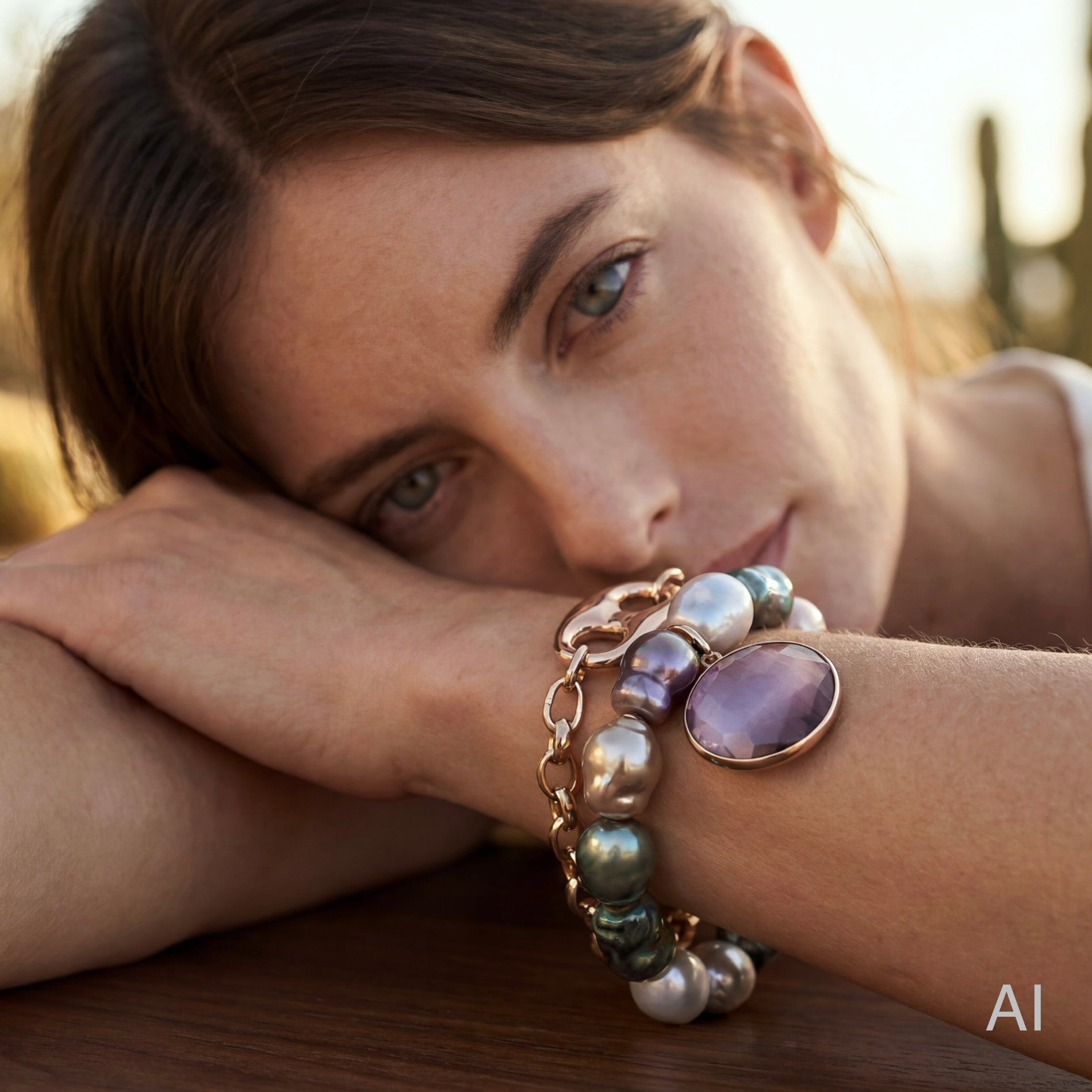 ANRI Bracelet roségold, tahiti, Plum Quarz