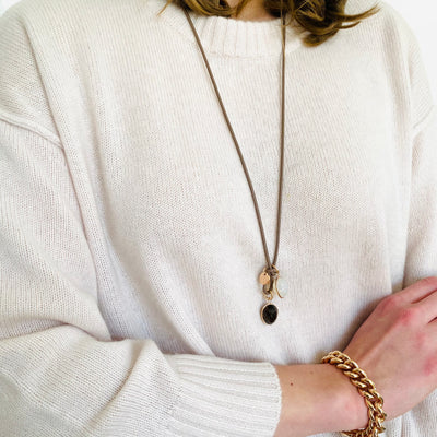DROPS LEATHER Necklace taupe